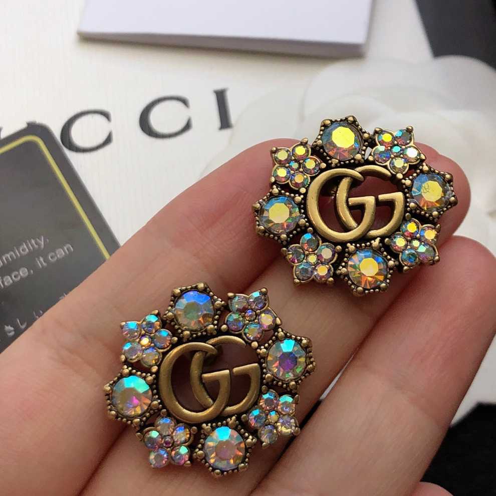 Gucci Double G Crystal Flowers Earrings - DesignerGu