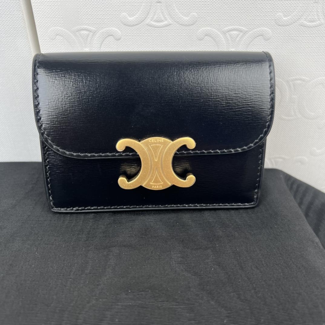 Celine Compact Wallet With Coin Triomphe In Shiny Calfskin - DesignerGu