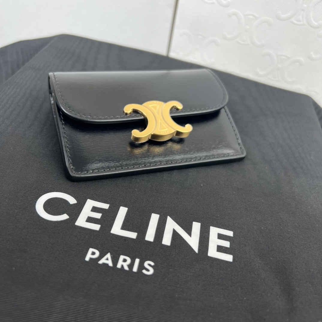 Celine Compact Wallet With Coin Triomphe In Shiny Calfskin - DesignerGu