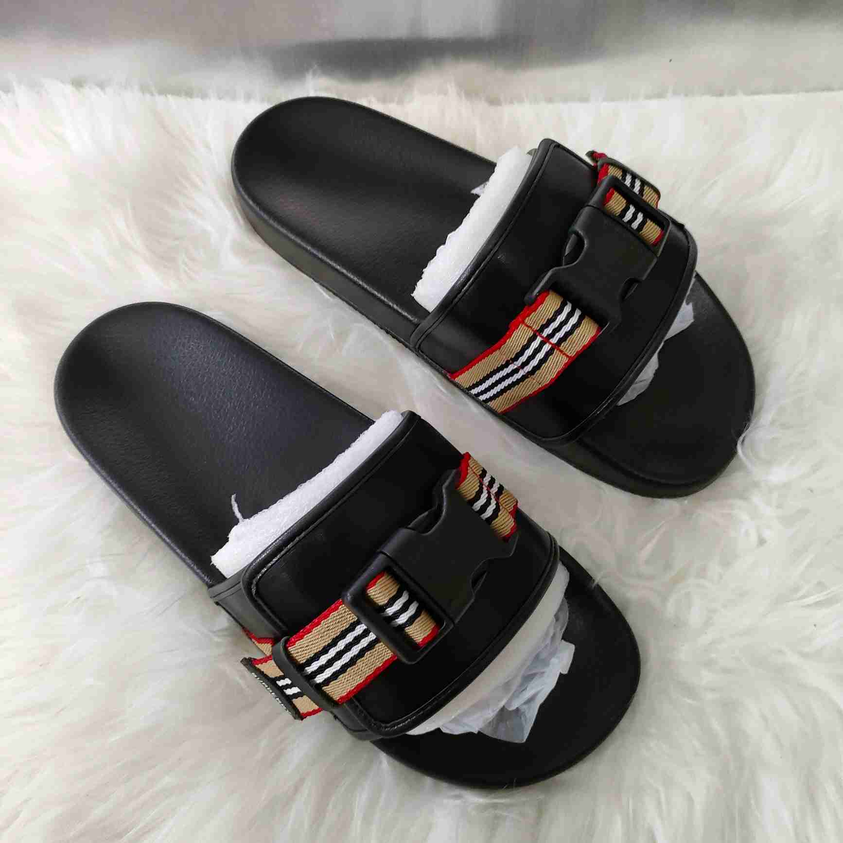 Burberry Icon Stripe Buckled Slides - DesignerGu