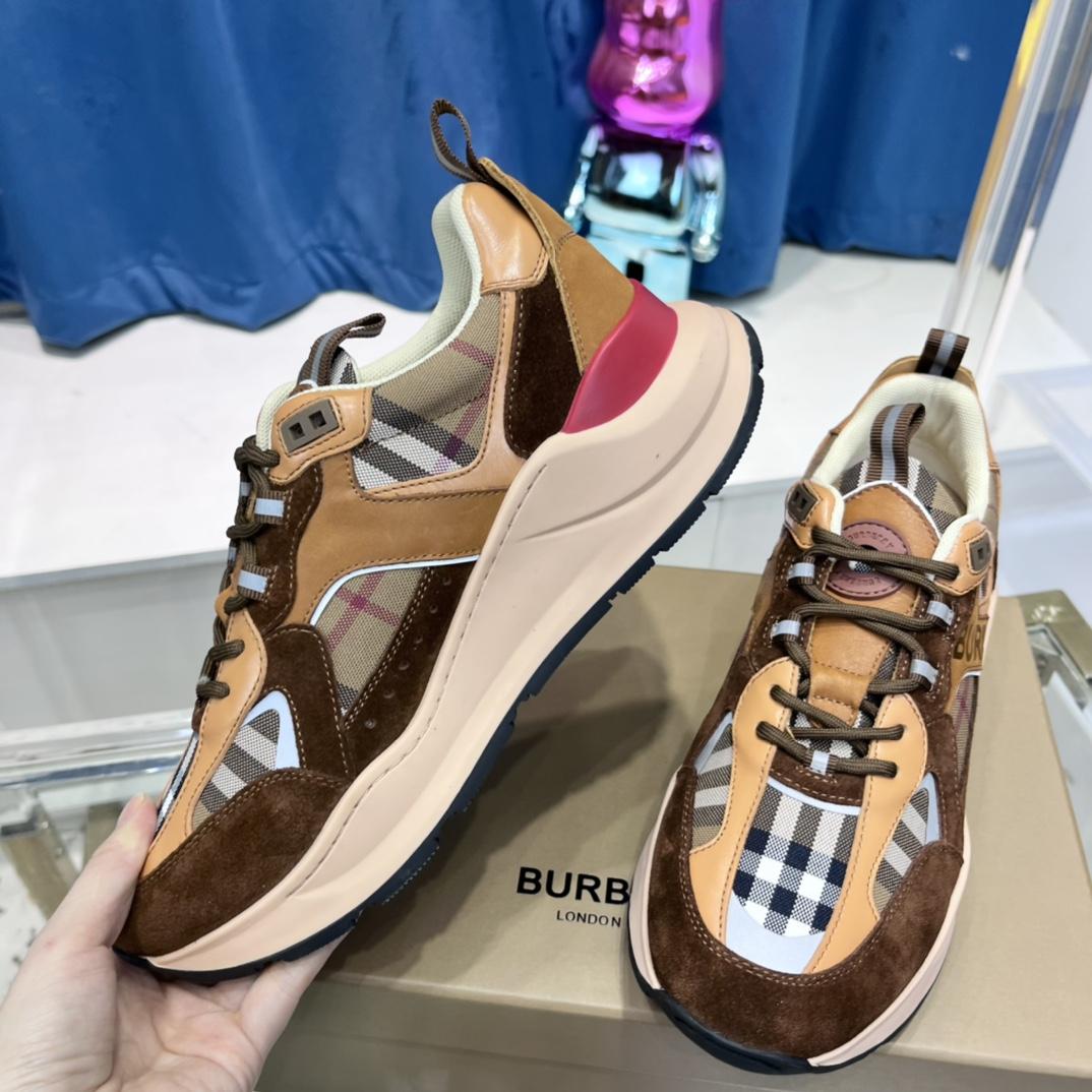 Burberry Logo Print Check And Suede Sneakers - DesignerGu