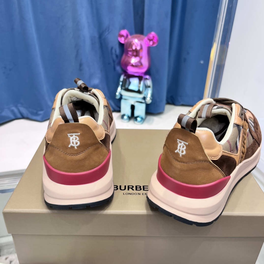 Burberry Logo Print Check And Suede Sneakers - DesignerGu