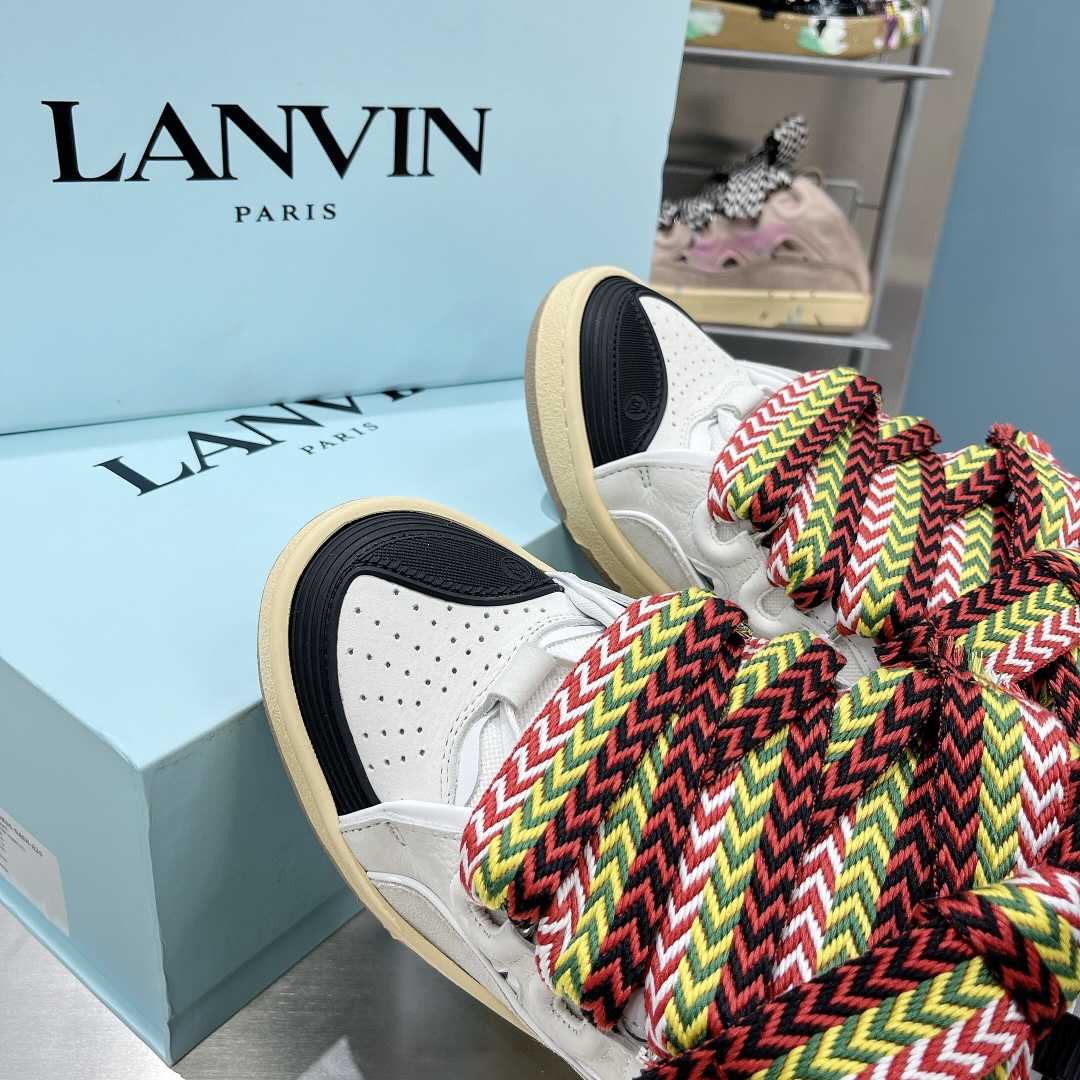 Lanvin Leather And Glitter Technical Material Curb Sneakers  - DesignerGu