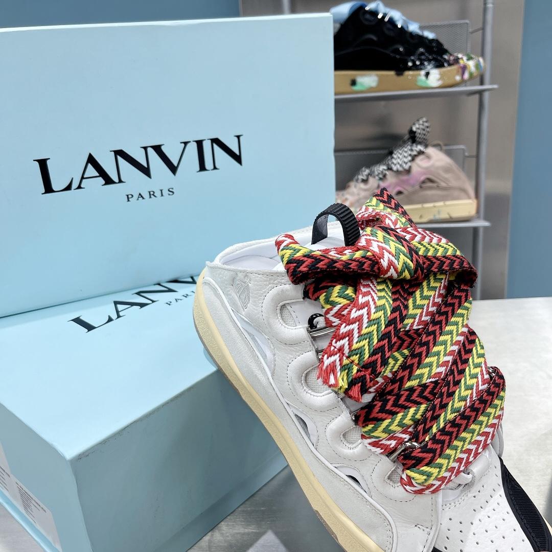 Lanvin Leather And Glitter Technical Material Curb Sneakers  - DesignerGu