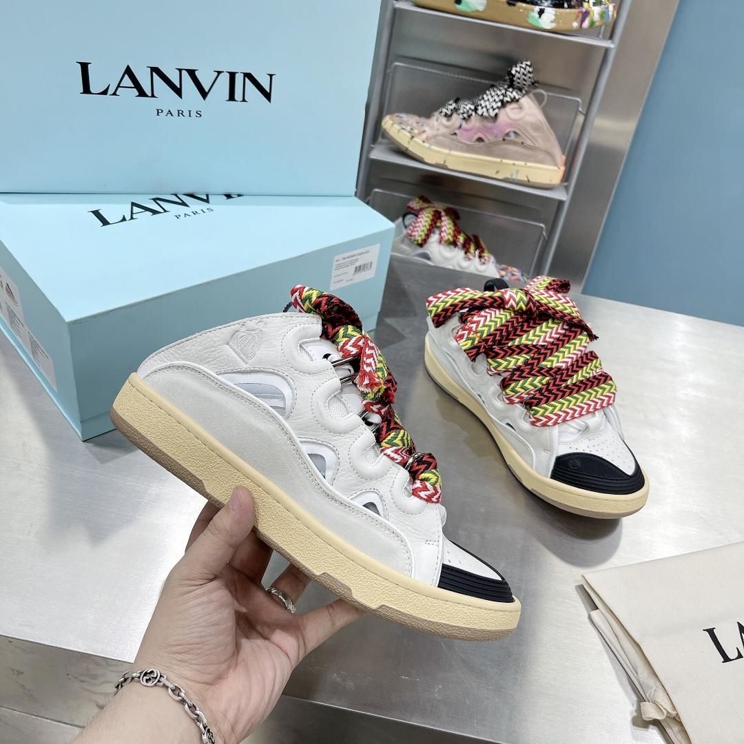 Lanvin Leather And Glitter Technical Material Curb Sneakers  - DesignerGu