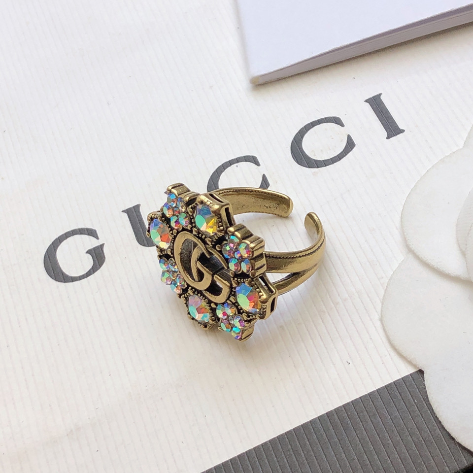 Gucci Double G Crystal Flower Ring - DesignerGu