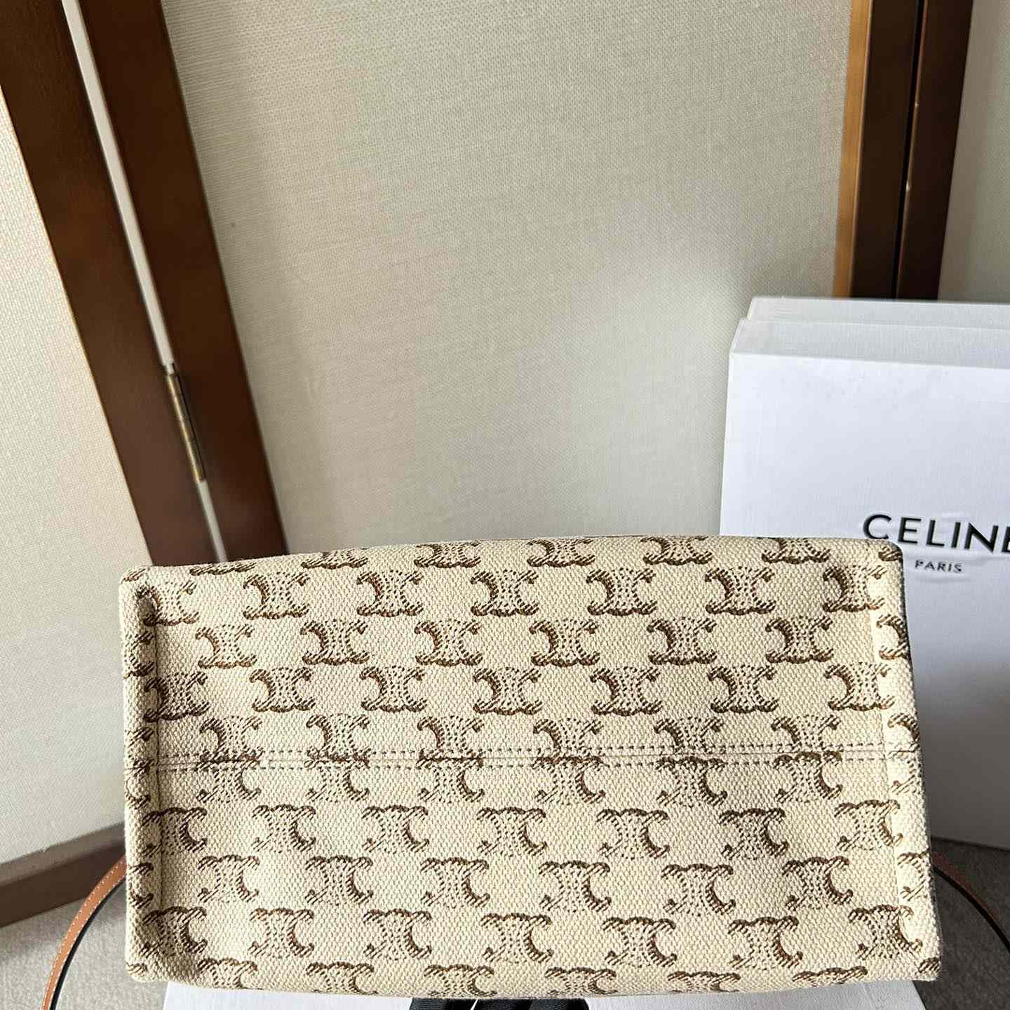 Celine Small Cabas Thais  In Textile With Triomphe Canvas Print And Calfskin White - DesignerGu