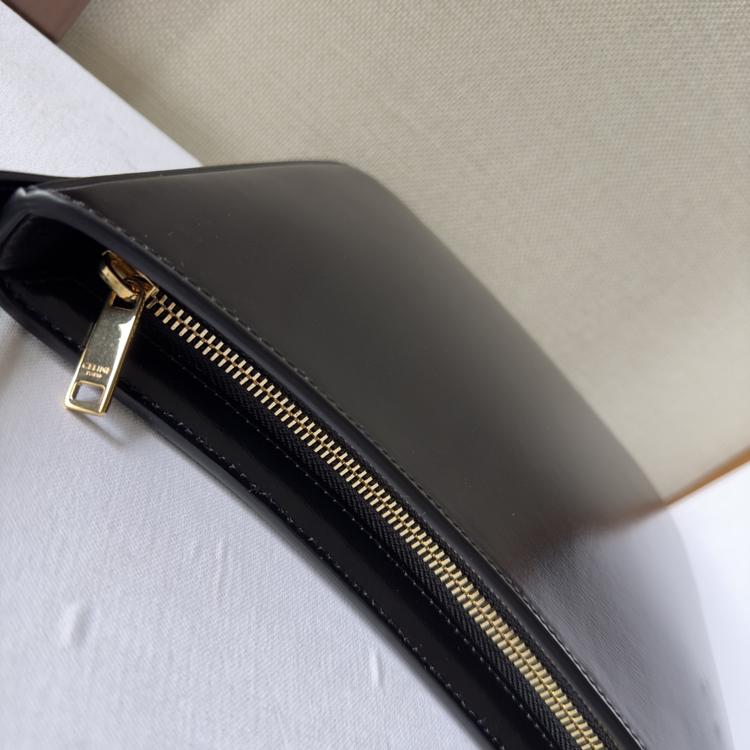 Celine Medium Celine Croque Bag In Shiny Calfskin Black - DesignerGu