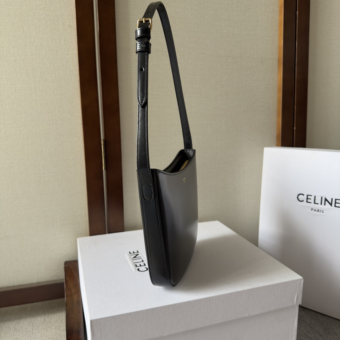 Celine Medium Celine Croque Bag In Shiny Calfskin Black - DesignerGu