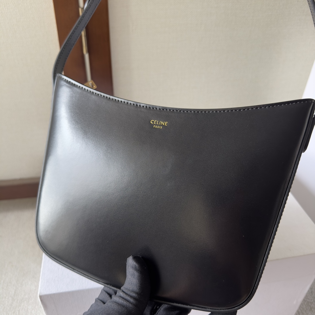 Celine Medium Celine Croque Bag In Shiny Calfskin Black - DesignerGu