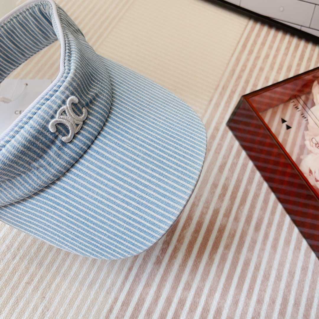 Celine Triomphe Visor In Hickory Cotton Wave Wash  - DesignerGu