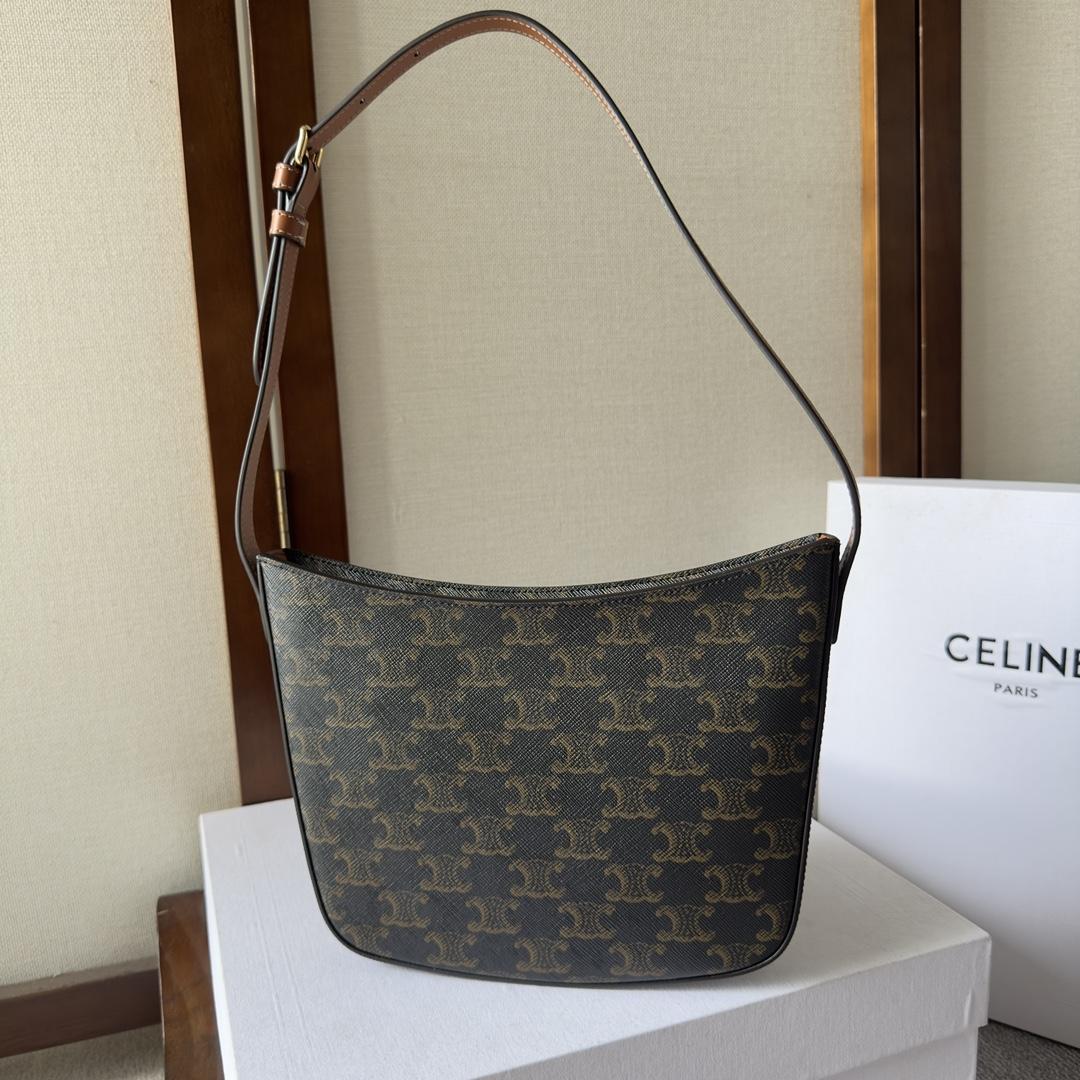 Celine Medium Celine Croque Bag In Triomphe Canvas And Calfskin Tan - DesignerGu