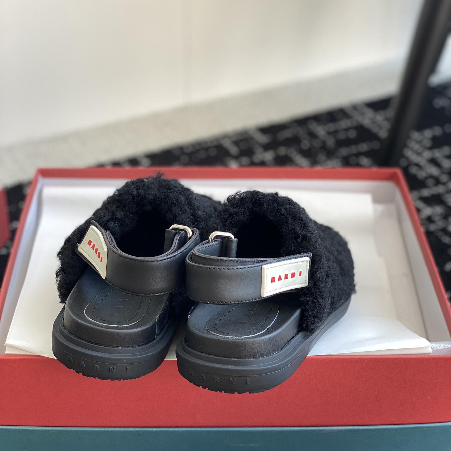 Marni Black Shearling Sabot - DesignerGu