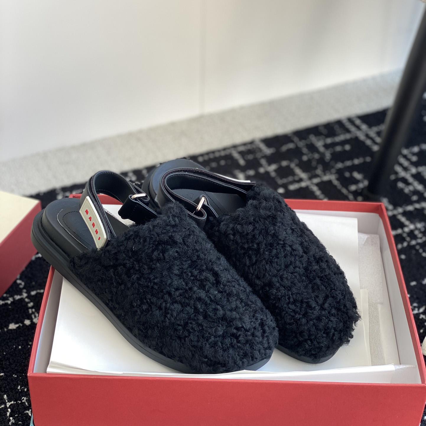 Marni Black Shearling Sabot - DesignerGu