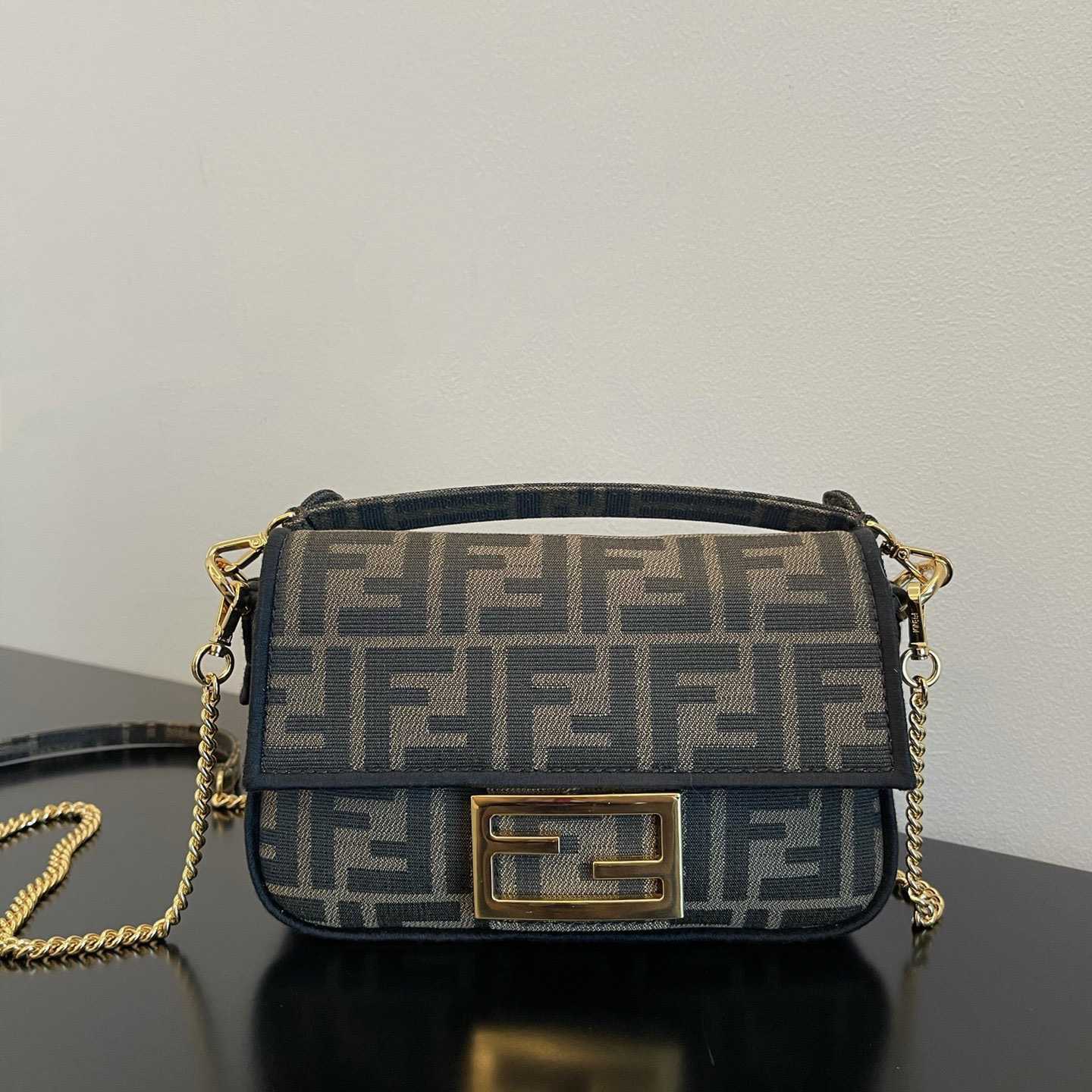 Fendi Baguette Mini Jacquard FF Fabric Bag - DesignerGu