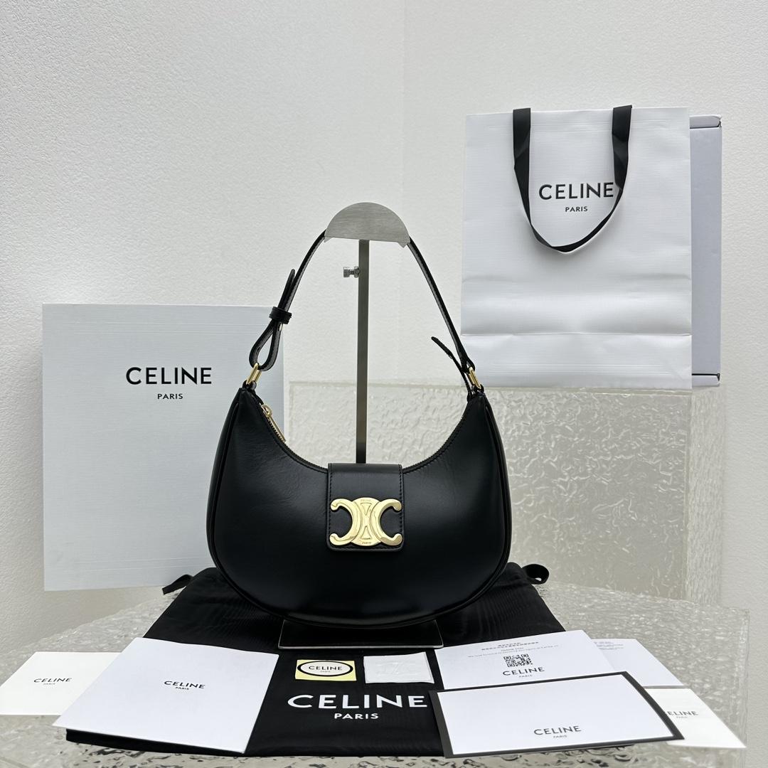 Celine Ava Triomphe Soft Bag In Smooth Calfskin Black - DesignerGu