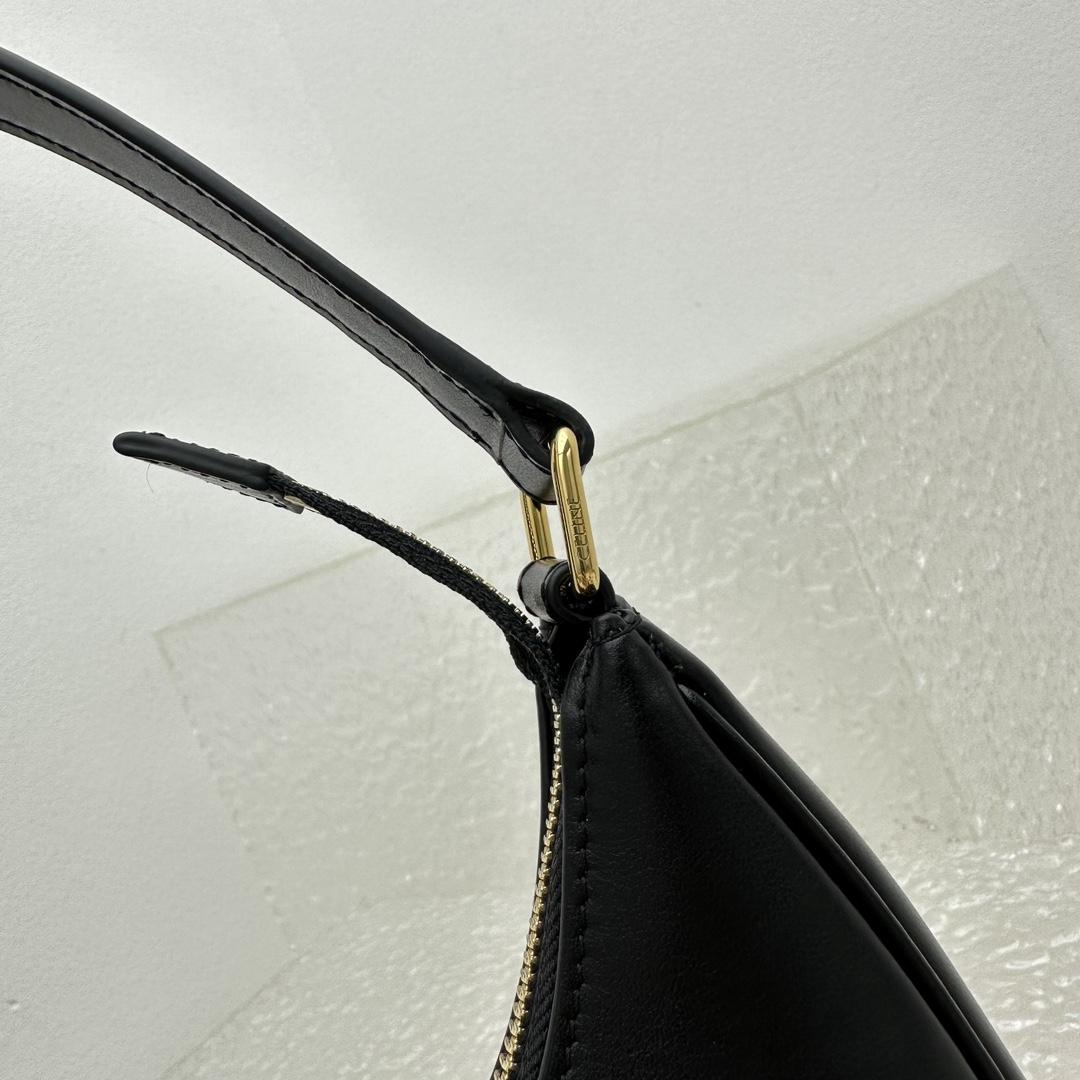 Celine Ava Triomphe Soft Bag In Smooth Calfskin Black - DesignerGu