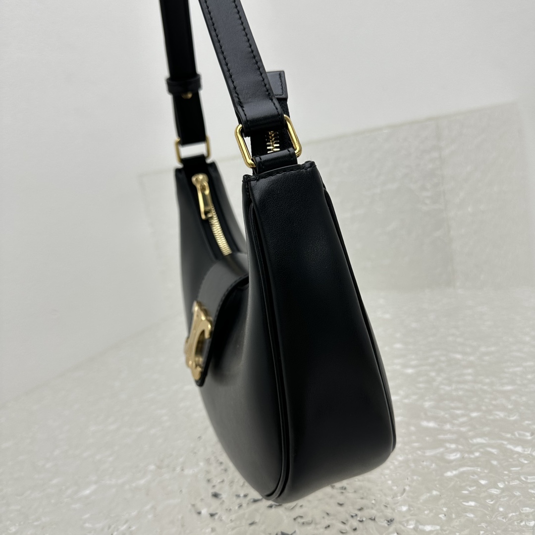 Celine Ava Triomphe Soft Bag In Smooth Calfskin Black - DesignerGu