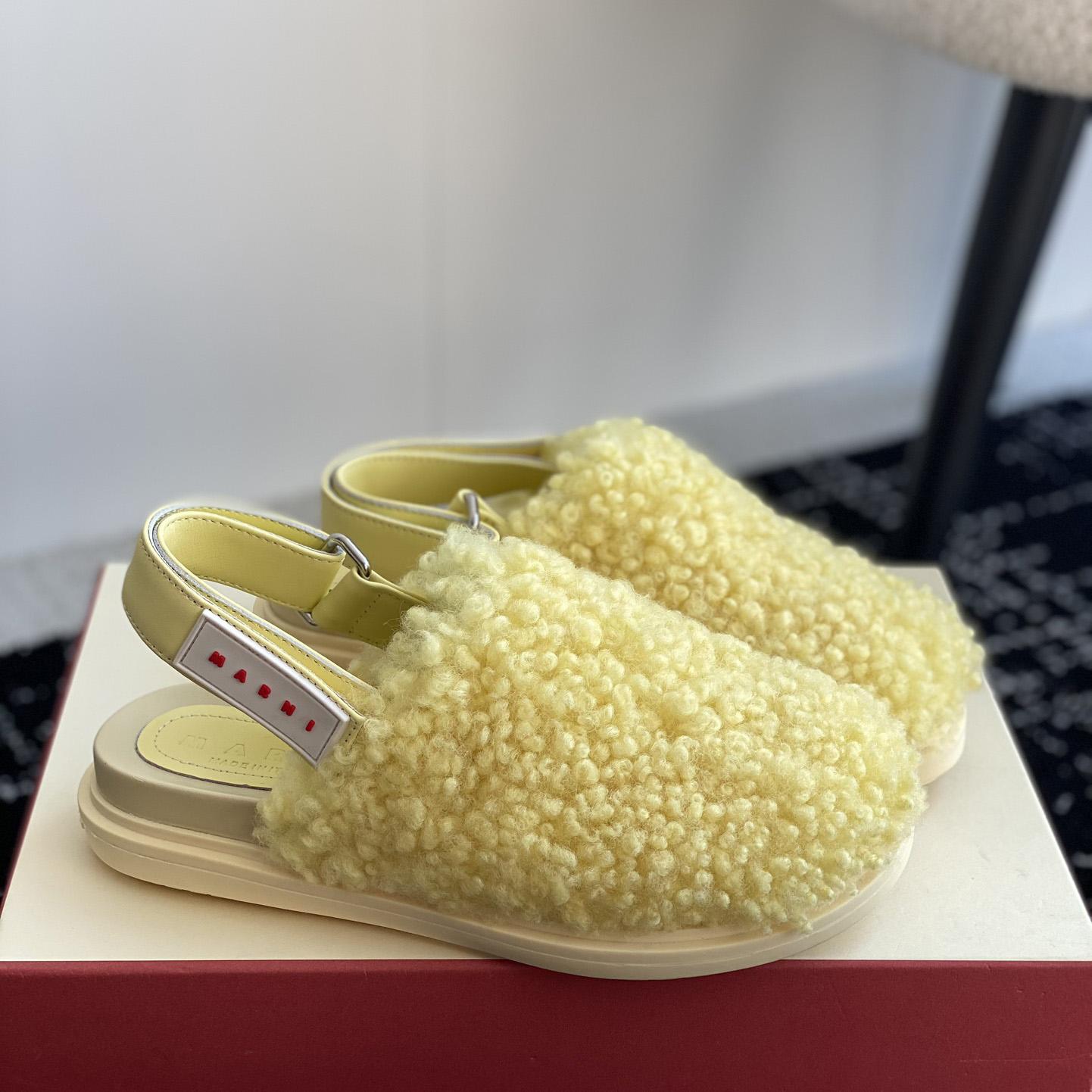 Marni Light Yellow Shearling Sabot - DesignerGu