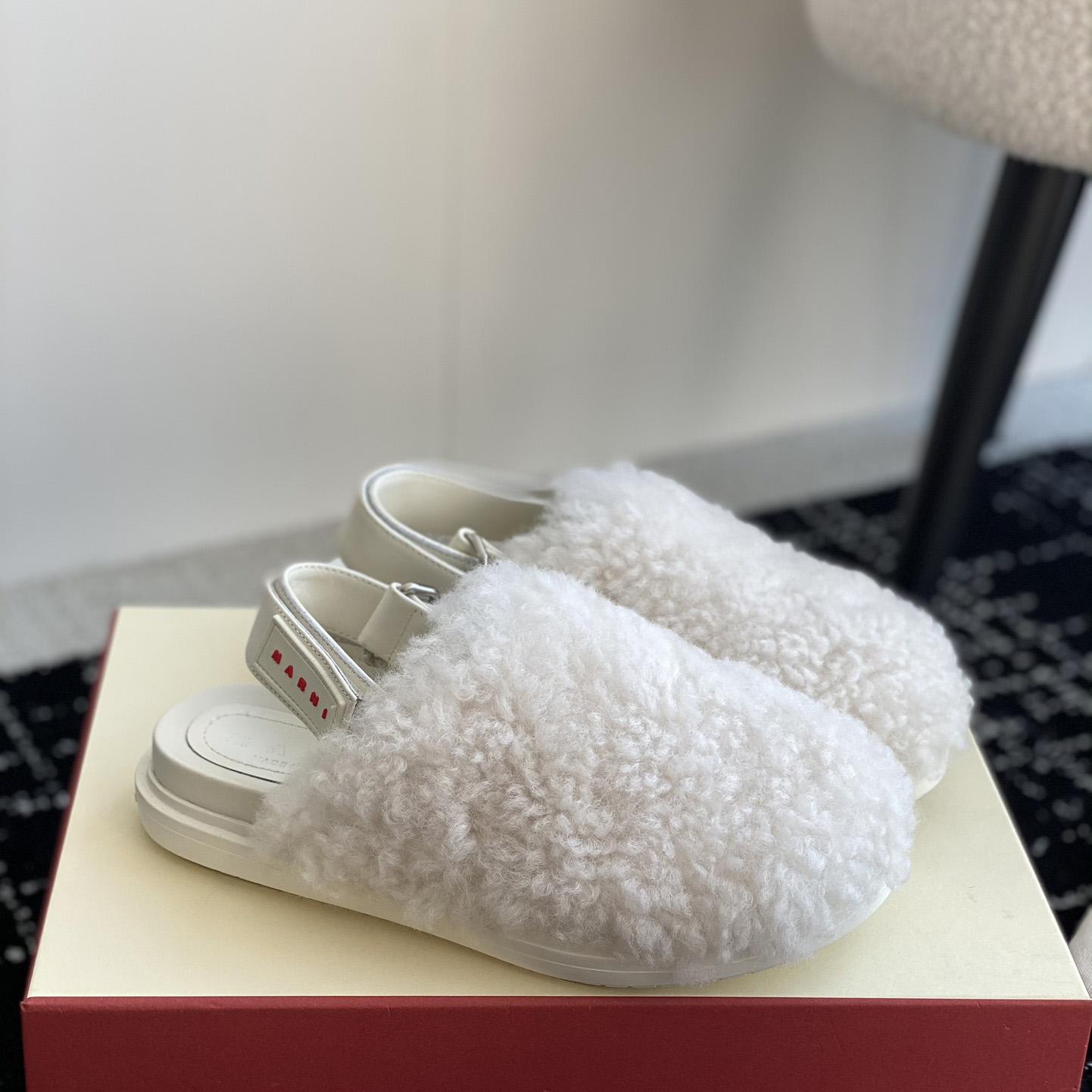 Marni White Shearling Sabot - DesignerGu