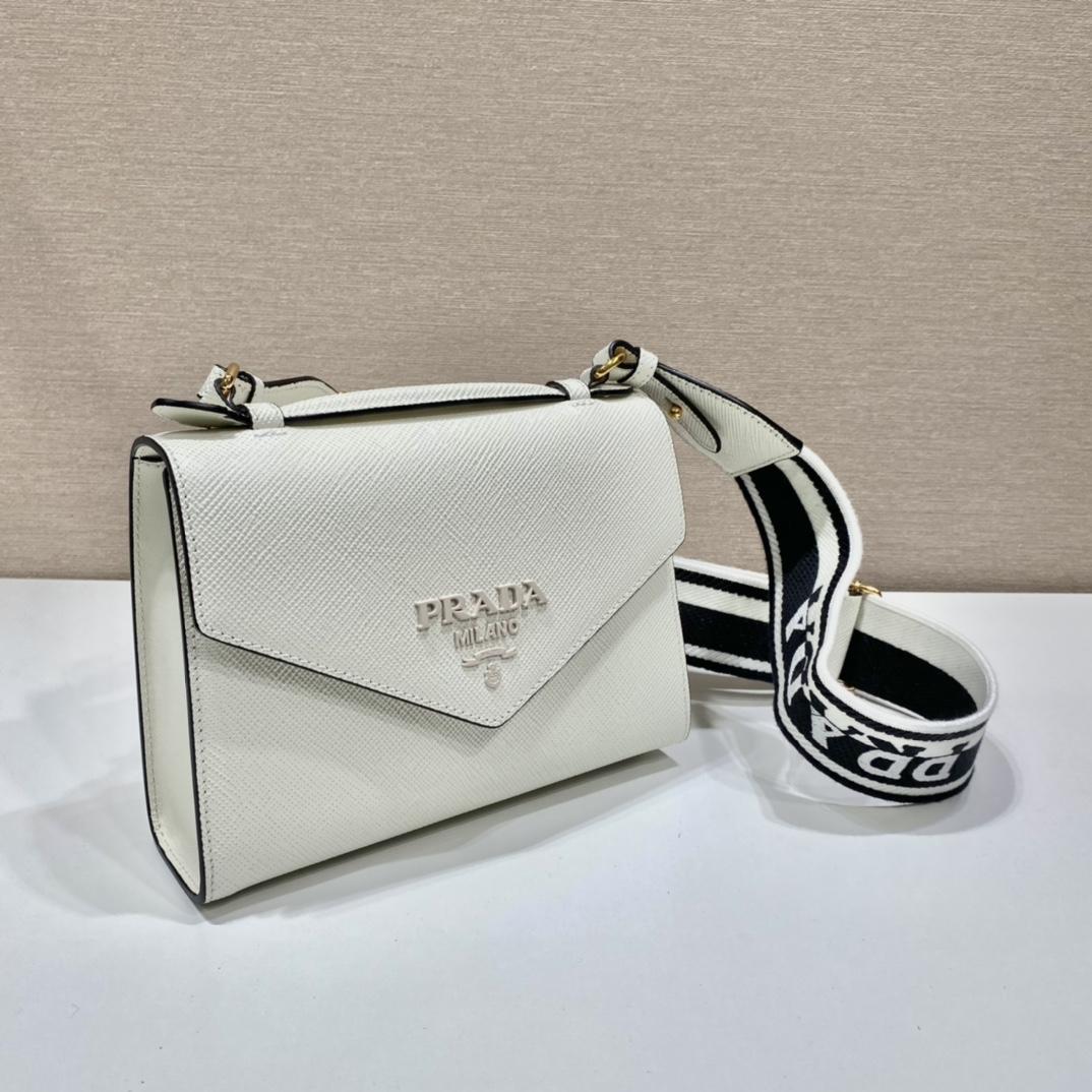 Prada Monochrome Saffiano And Leather Bag - DesignerGu