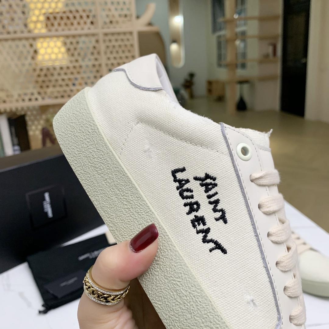 Saint Laurent Court Classic Sl/06 Sneakers Embroidered With Saint Laurent,In White Worn-look Fabric And Leather - DesignerGu