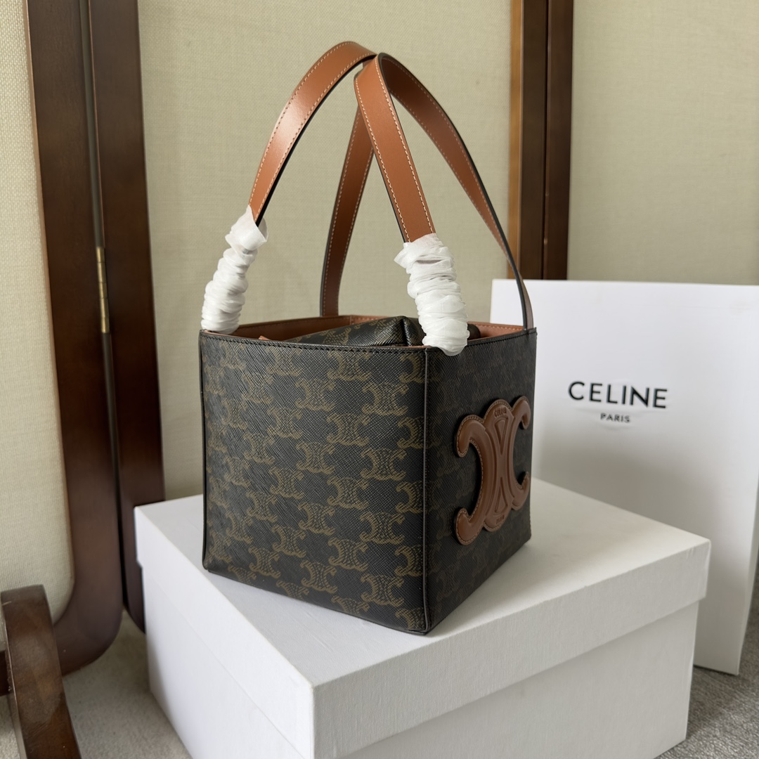 Celine Cube Bag Cuir Triomphe in Triomphe Canvas and Calfskin (15-15-15cm) - DesignerGu