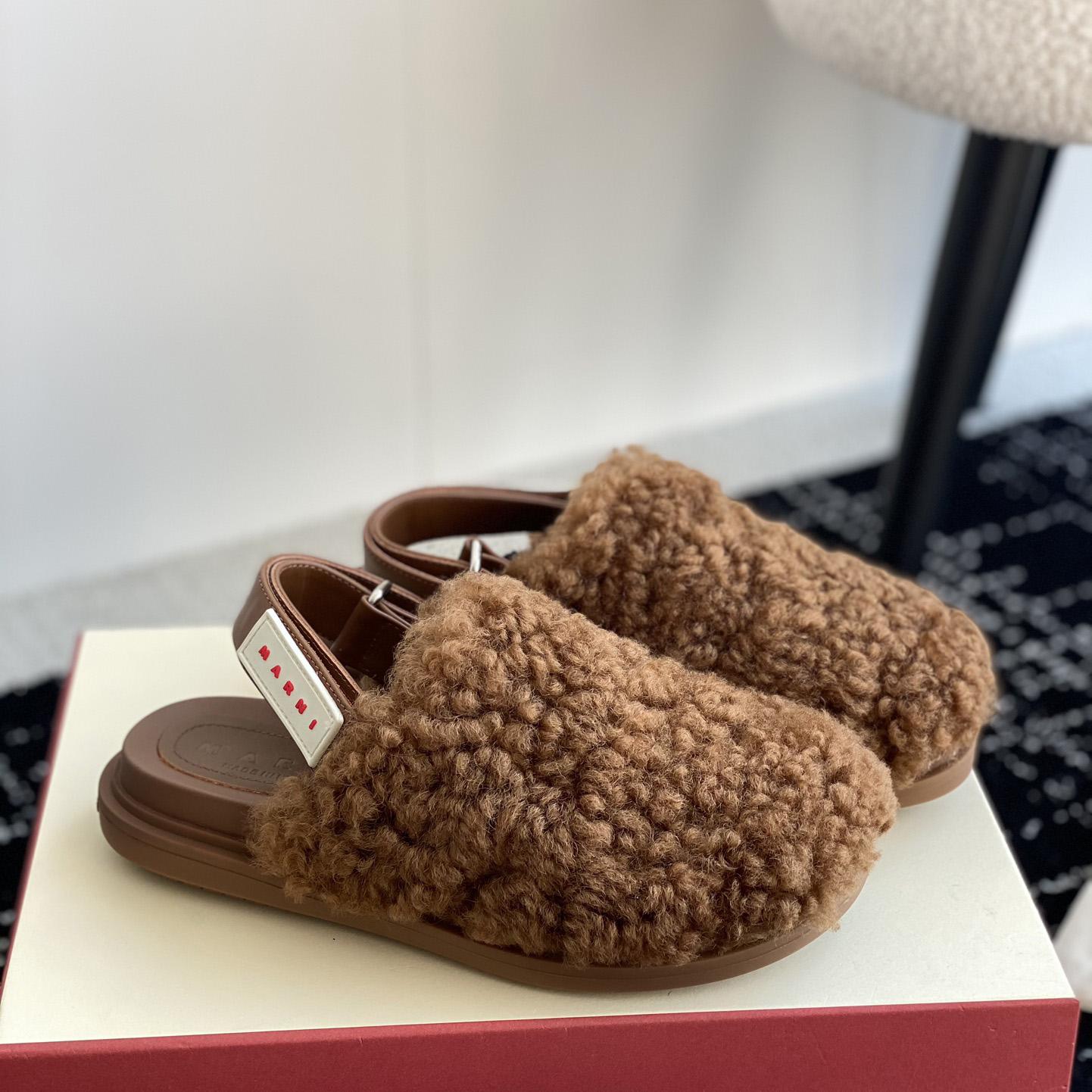 Marni Brown Shearling Sabot - DesignerGu