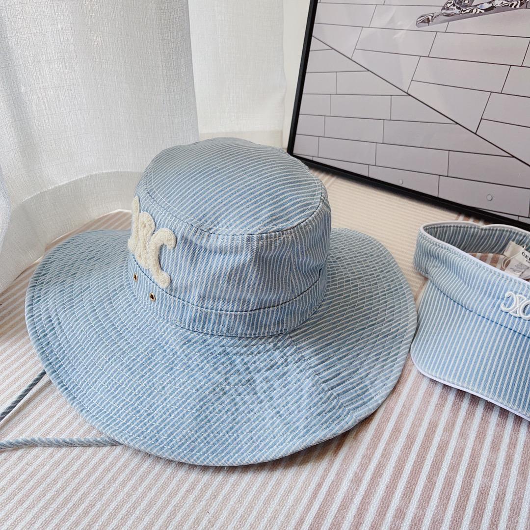 Celine  Walking Hat In Striped Cotton Indigo/ White - DesignerGu