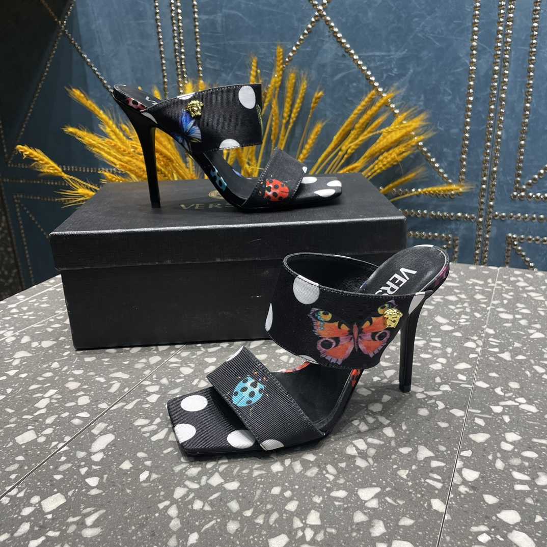 Versace Butterflies Canvas High Heel Mules - DesignerGu