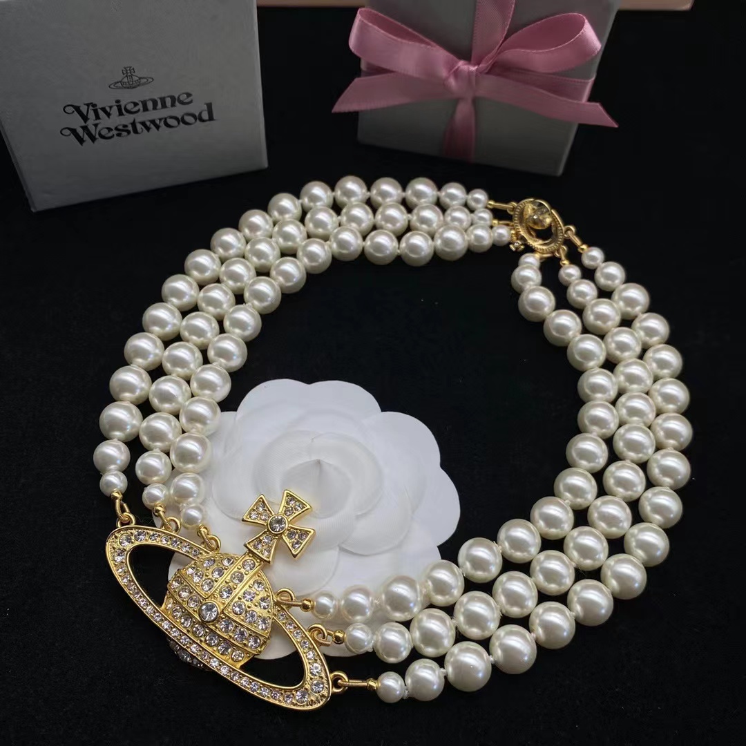 Vivienne Westwood Bas Relief Gold-tone and Faux Pearl Choker - DesignerGu