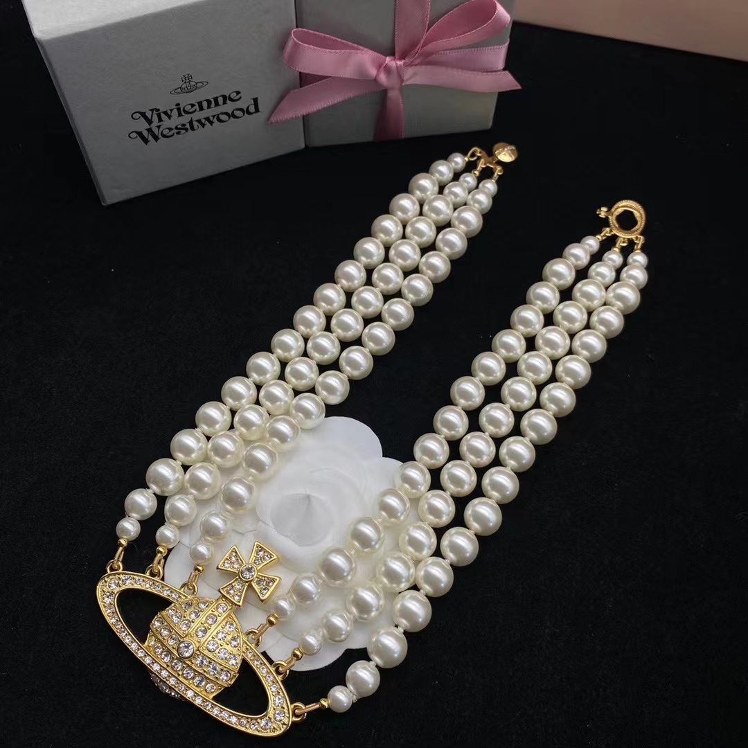 Vivienne Westwood Bas Relief Gold-tone and Faux Pearl Choker - DesignerGu