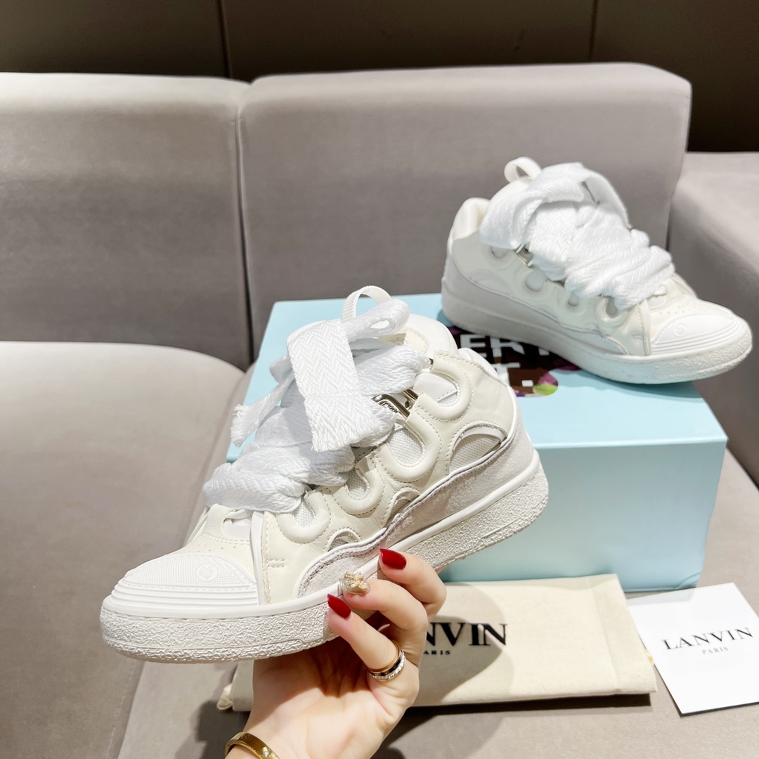 Lanvin Curb Leather Sneakers - DesignerGu