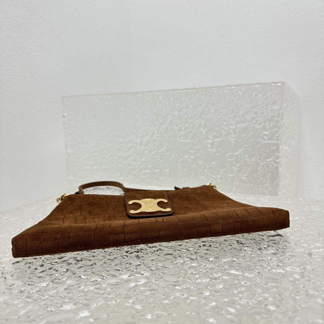 Celine Wiltern Clutch Triomphe Soft In Crocodile Embossed Suede Calfskin Brown  - DesignerGu