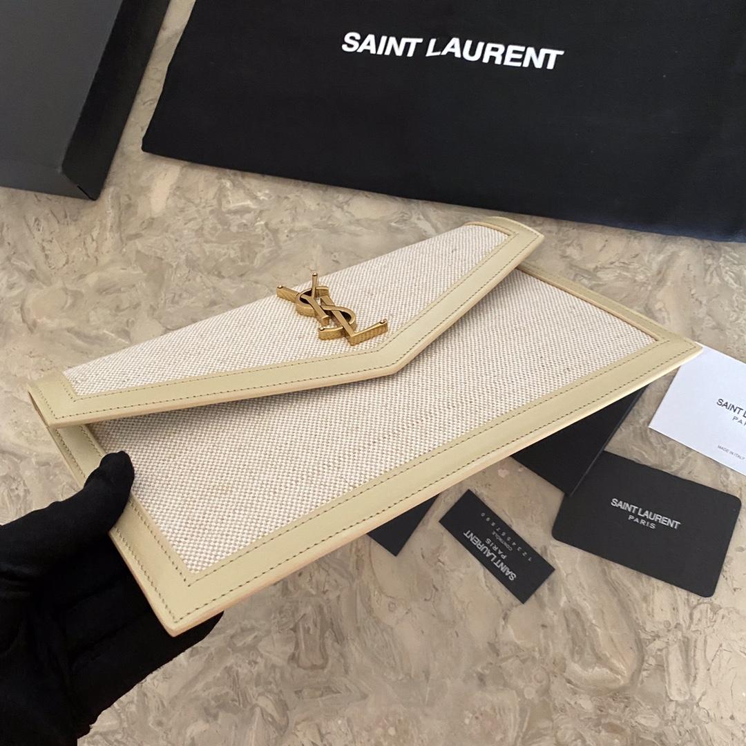 Saint Laurent Uptown Leather-trimmed Raffia Pouch (27-16-2cm) - DesignerGu