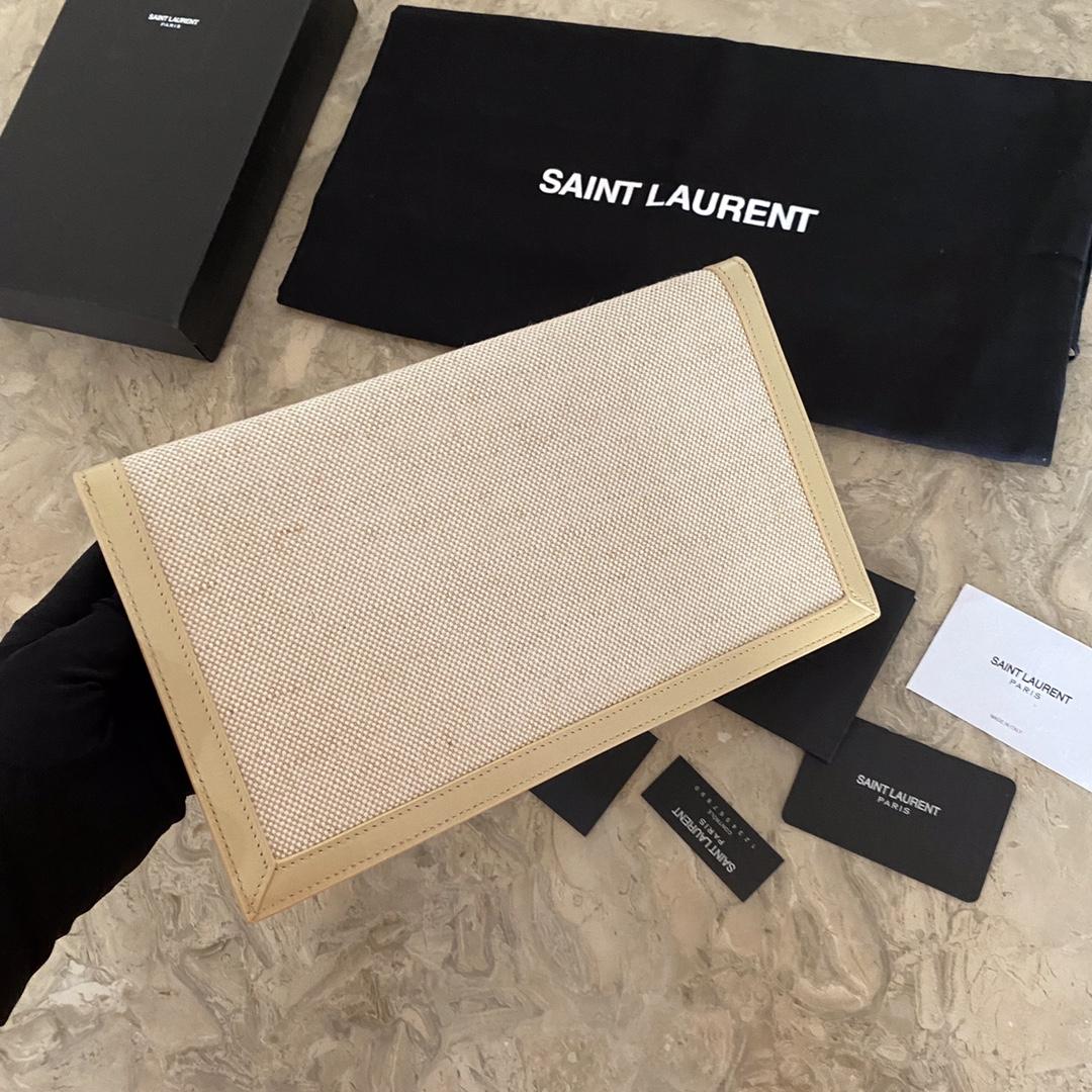 Saint Laurent Uptown Leather-trimmed Raffia Pouch (27-16-2cm) - DesignerGu