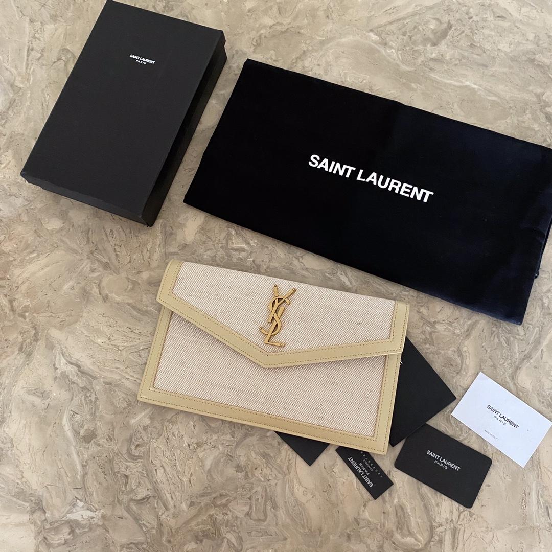 Saint Laurent Uptown Leather-trimmed Raffia Pouch (27-16-2cm) - DesignerGu