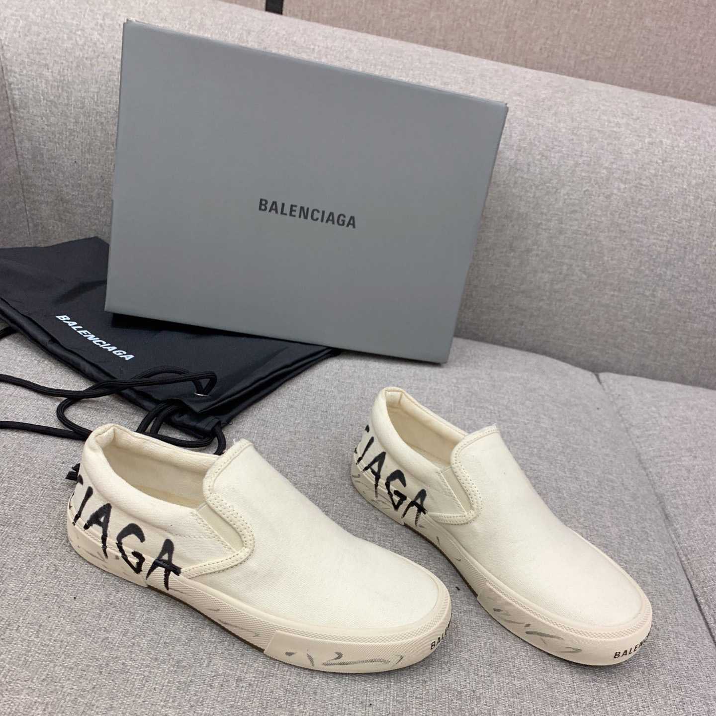 Balenciaga Paris Slip On Graffiti Sneaker In White  - DesignerGu