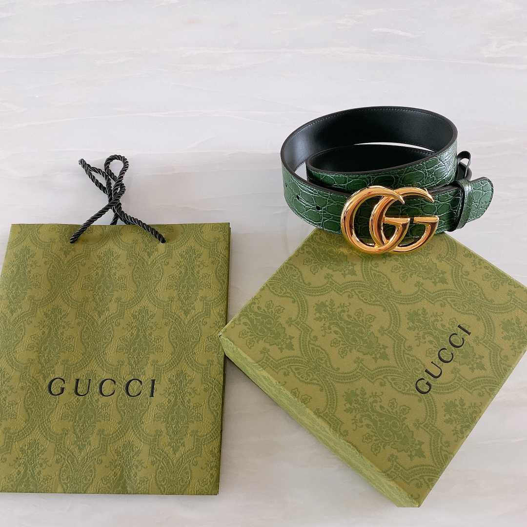 Gucci GG Marmont Caiman belt With Shiny Buckle - DesignerGu