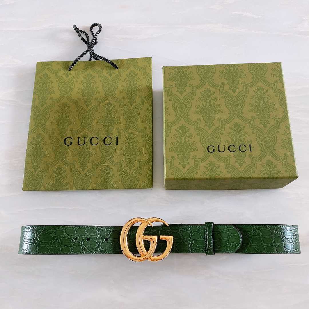 Gucci GG Marmont Caiman belt With Shiny Buckle - DesignerGu