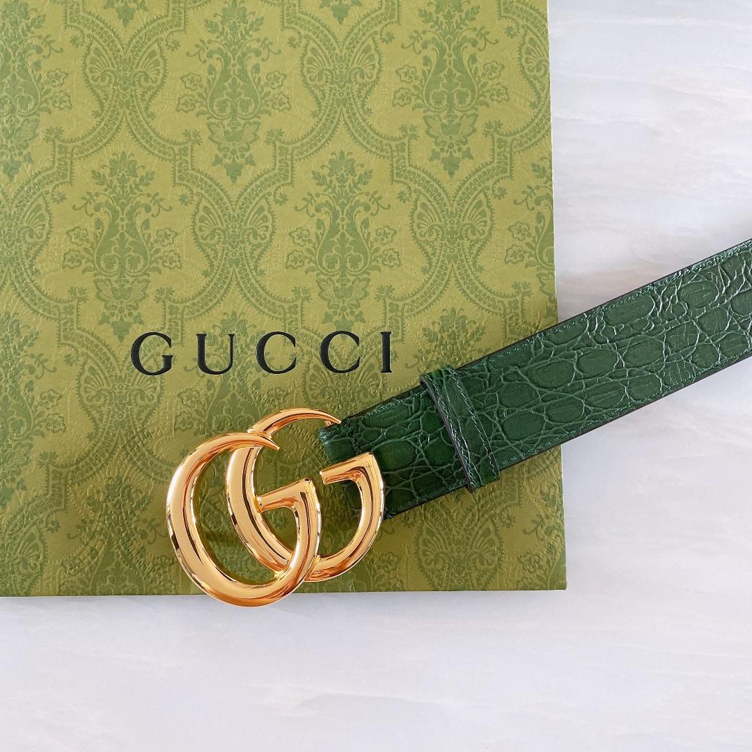 Gucci GG Marmont Caiman belt With Shiny Buckle - DesignerGu