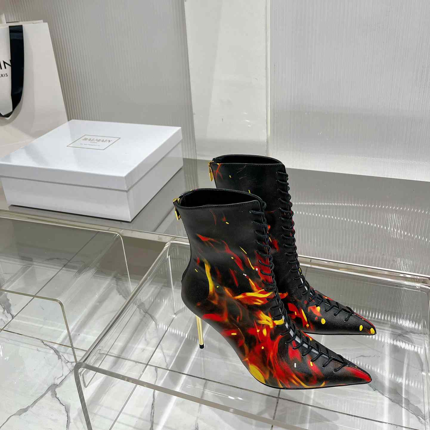 Balmain Uria Ankle Boots In Fire Print Leather - DesignerGu