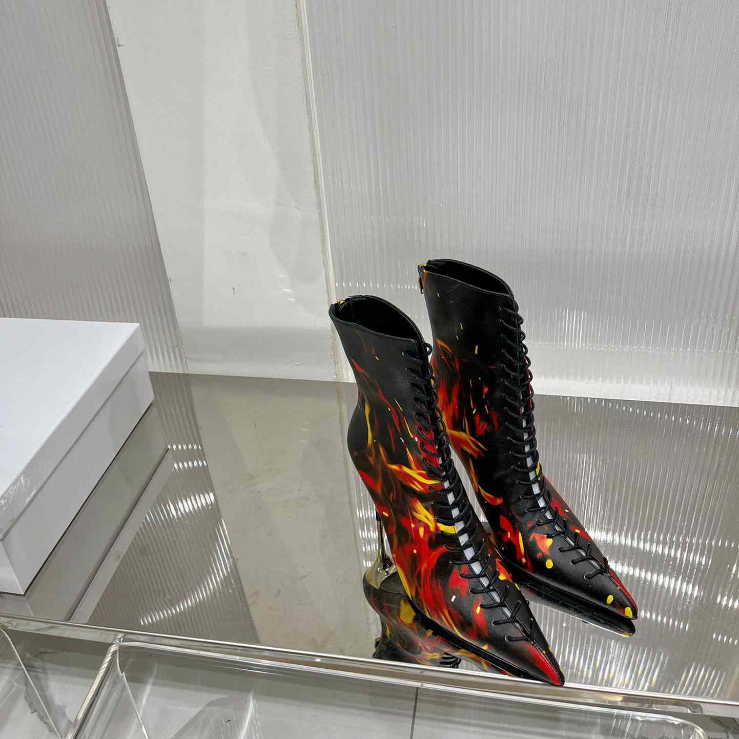 Balmain Uria Ankle Boots In Fire Print Leather - DesignerGu