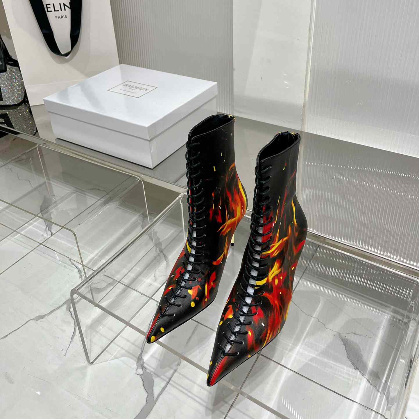 Balmain Uria Ankle Boots In Fire Print Leather - DesignerGu