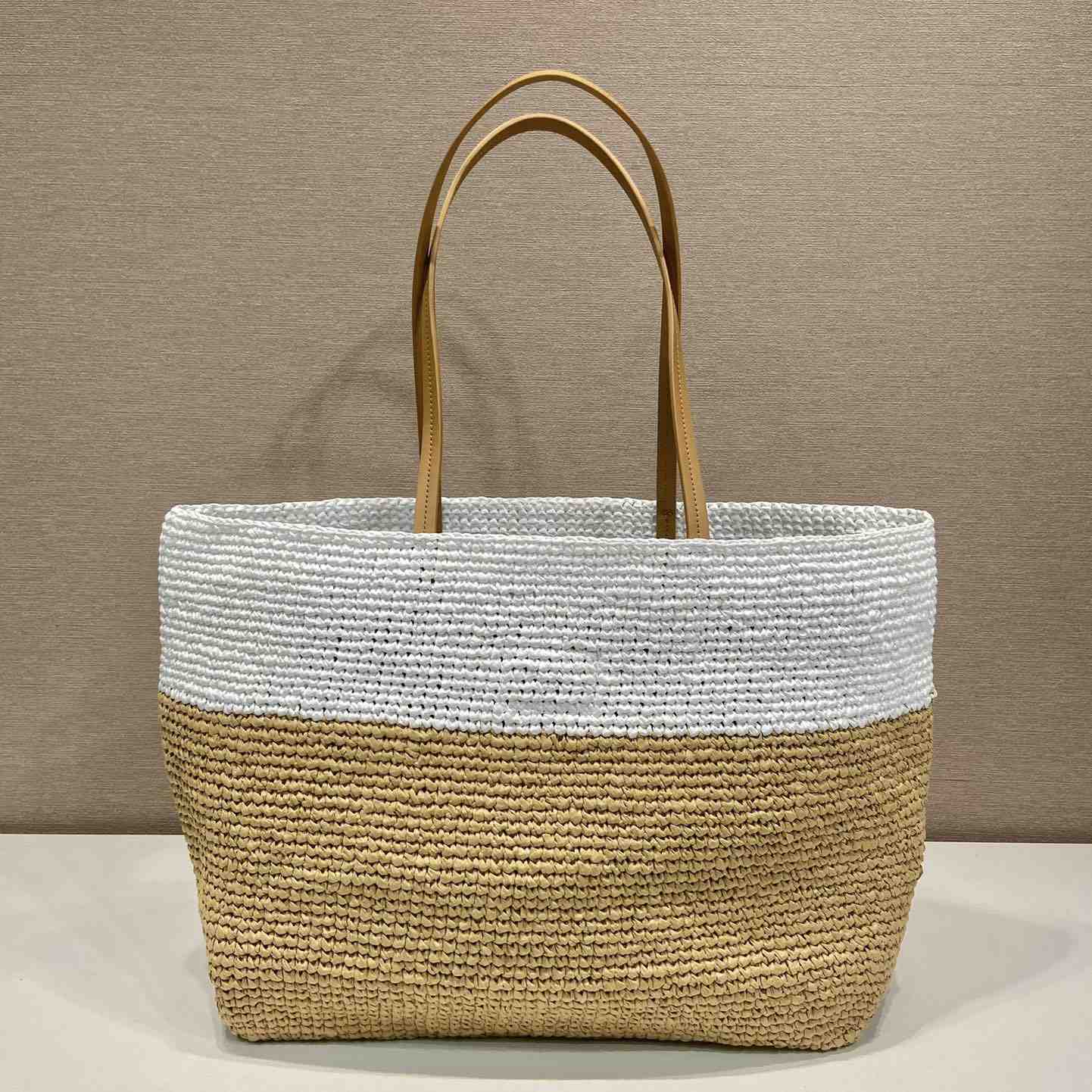 Prada Raffia And Leather Tote Bag - DesignerGu