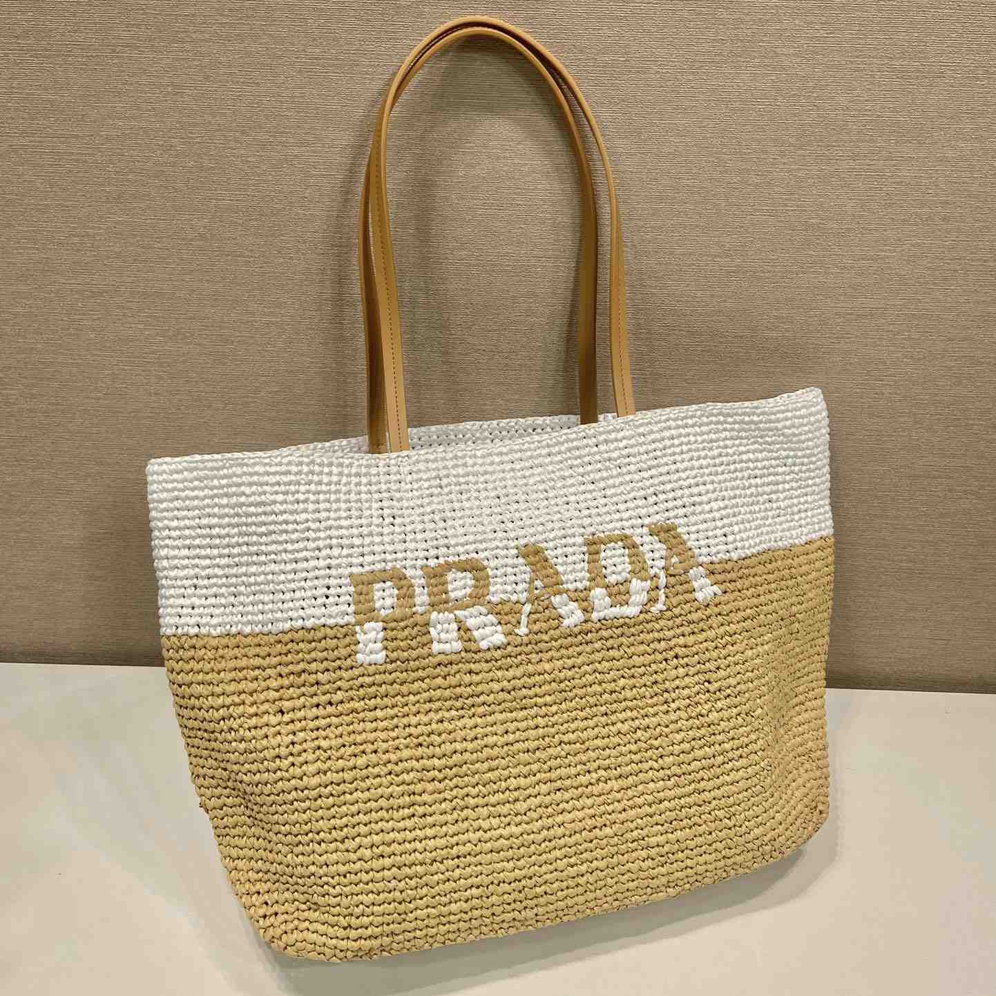 Prada Raffia And Leather Tote Bag - DesignerGu