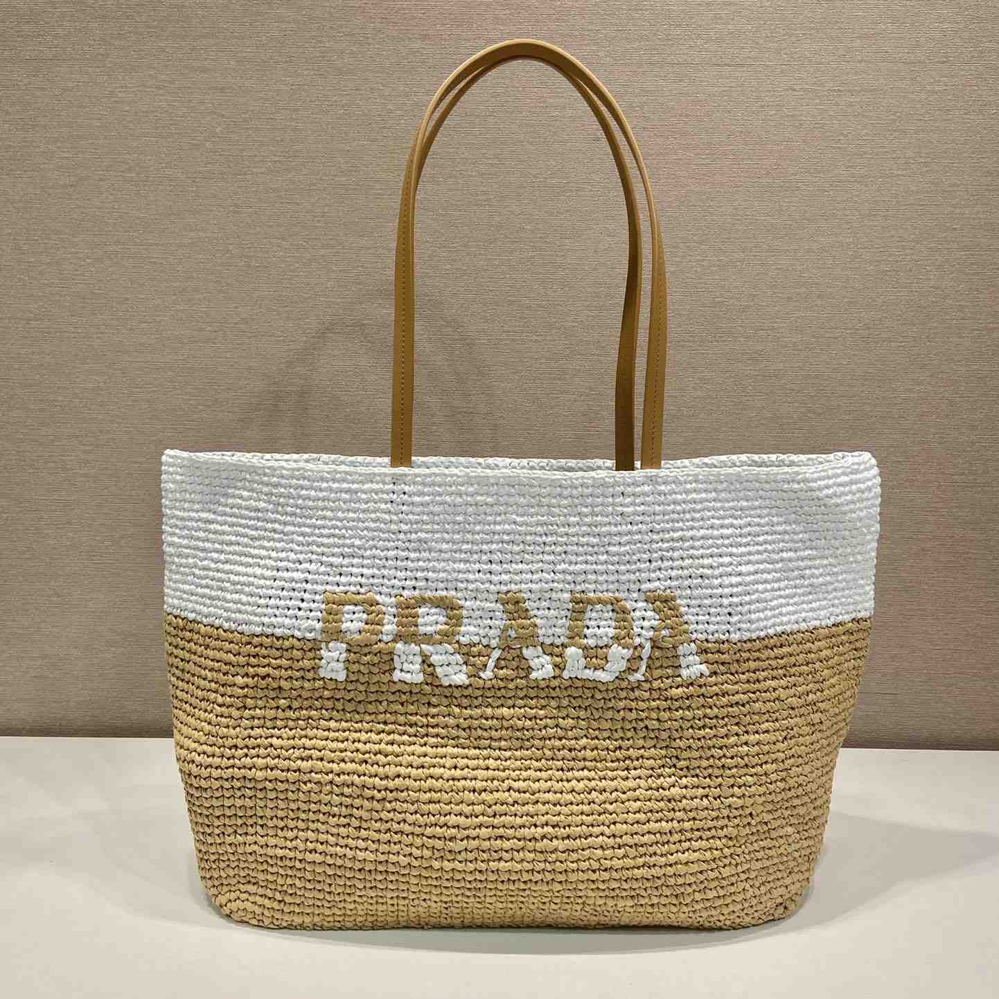 Prada Raffia And Leather Tote Bag - DesignerGu