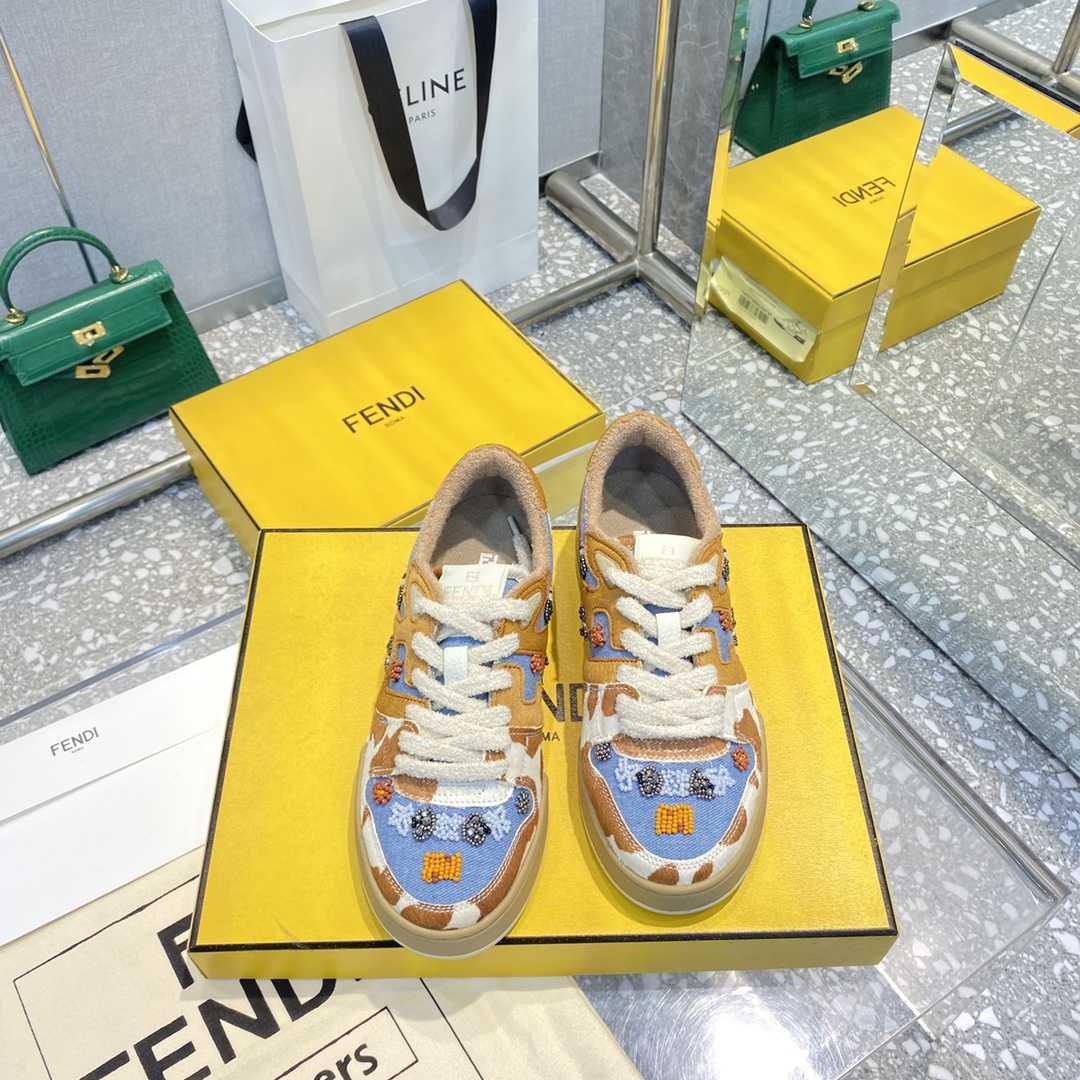 Fendi Match Blue Denim Low-tops Sneakers - DesignerGu