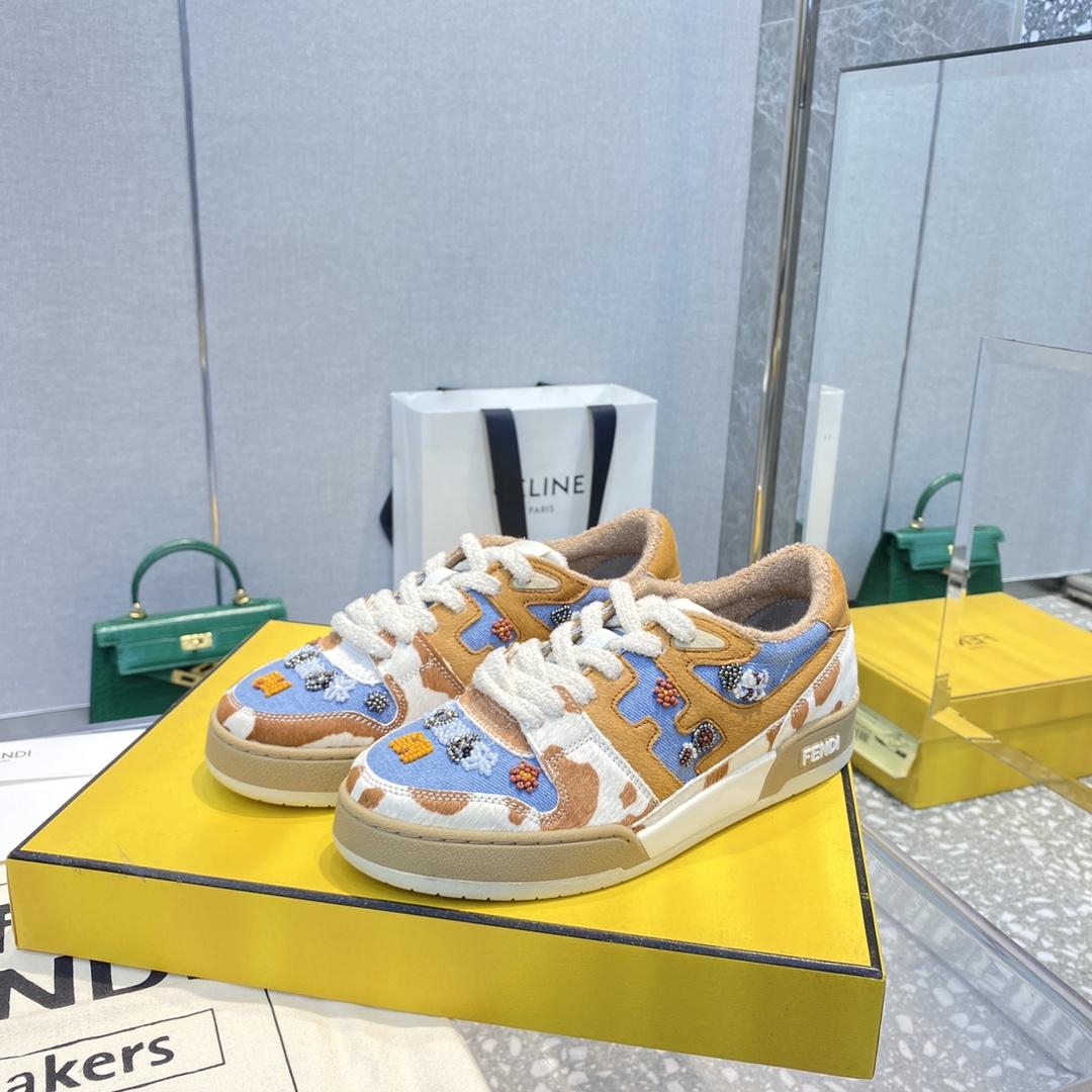 Fendi Match Blue Denim Low-tops Sneakers - DesignerGu