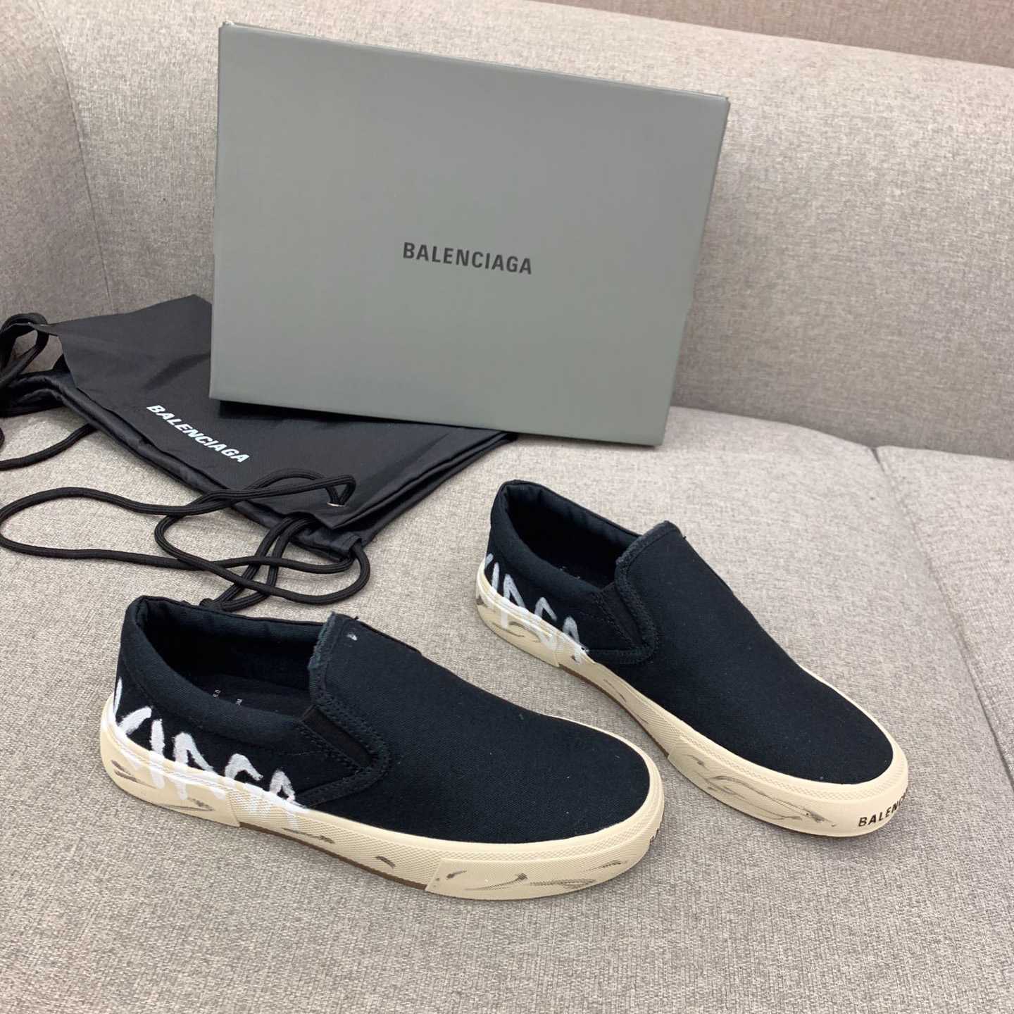 Balenciaga Paris Slip On Graffiti Sneaker In Black - DesignerGu